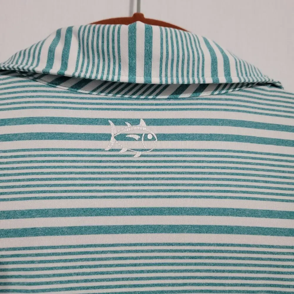 Southern Tide Short Sleeve Striped Polo men's size M Teal White Outdoor Coastal